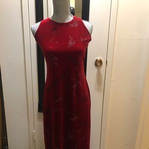 Red velveteen glitter long dress petite 6p
